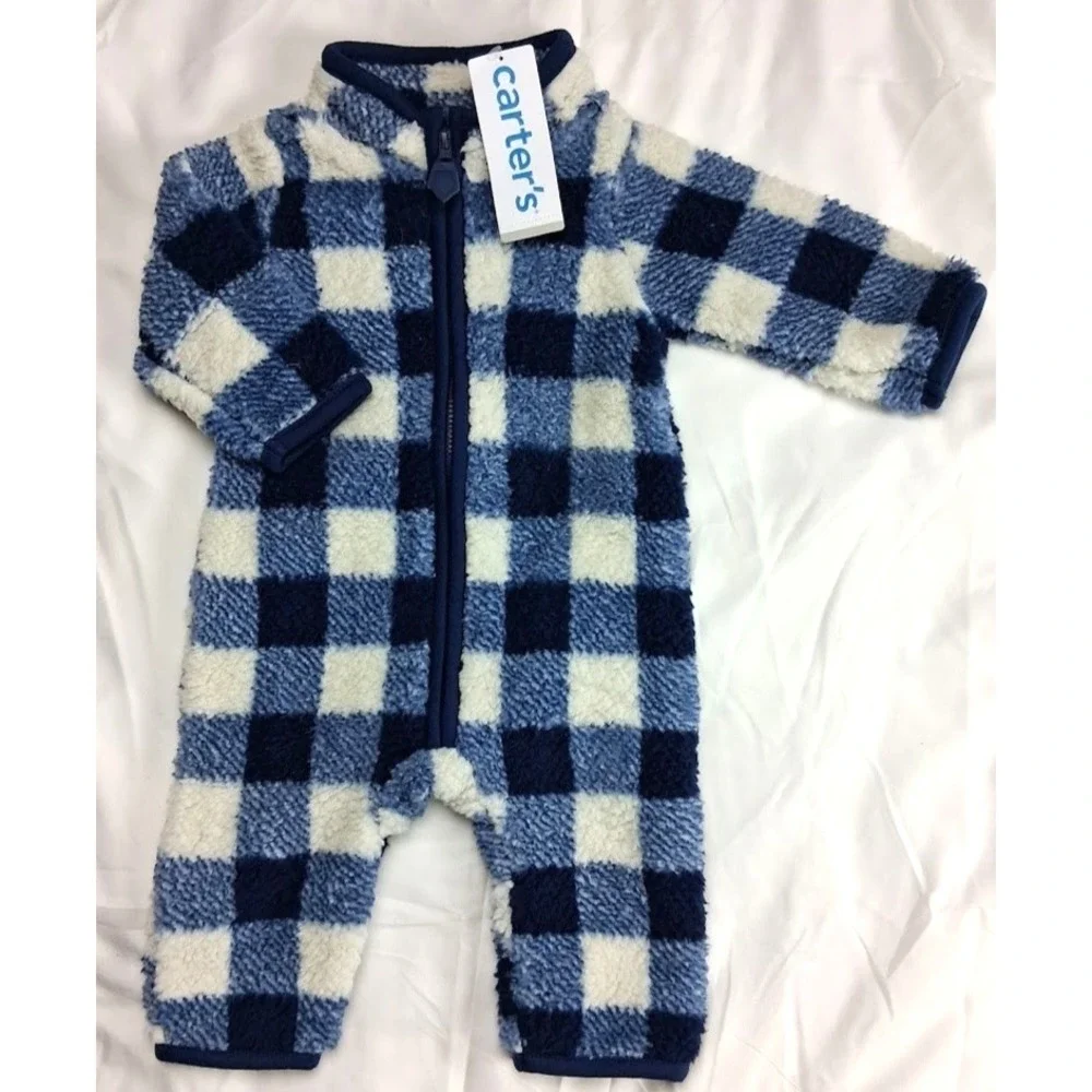 Carter's Baby Boy 3 Mos Outfit Sleeper Lot 4pc‎ Bear Plaid Sherpa Jumpsuit